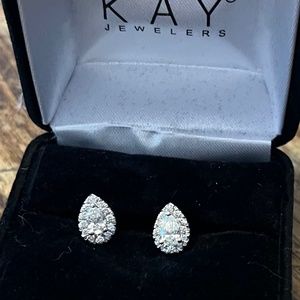 Diamond Pear Earrings 1/3 ct tw Pear & Round-Cut 10K White Gold